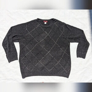 Vintage Hunt Club Argyle Super  Soft Crew Neck Grey Black Sweater Men's XL
